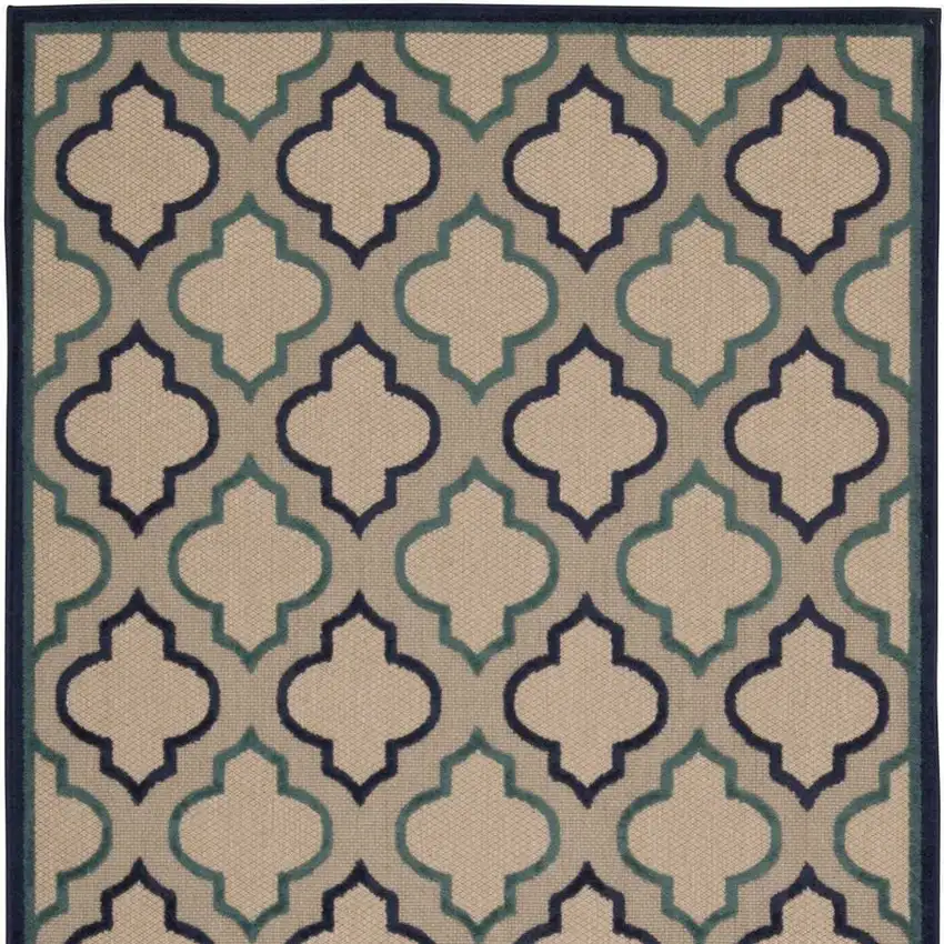 Blue And Ivory Geometric Indoor Outdoor Area Rug Photo 5