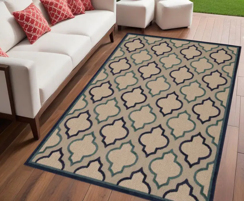 Blue And Ivory Indoor Outdoor Area Rug Photo 1