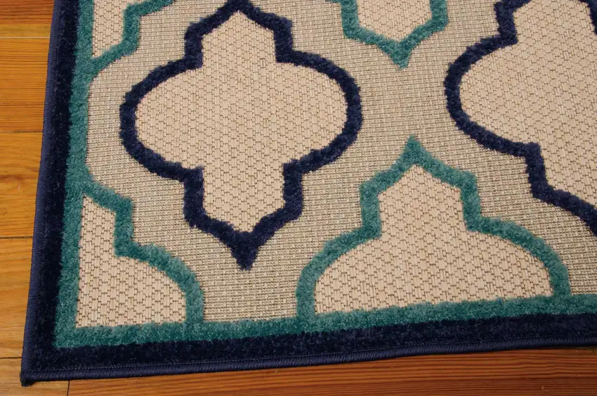 Blue And Ivory Geometric Indoor Outdoor Area Rug Photo 7