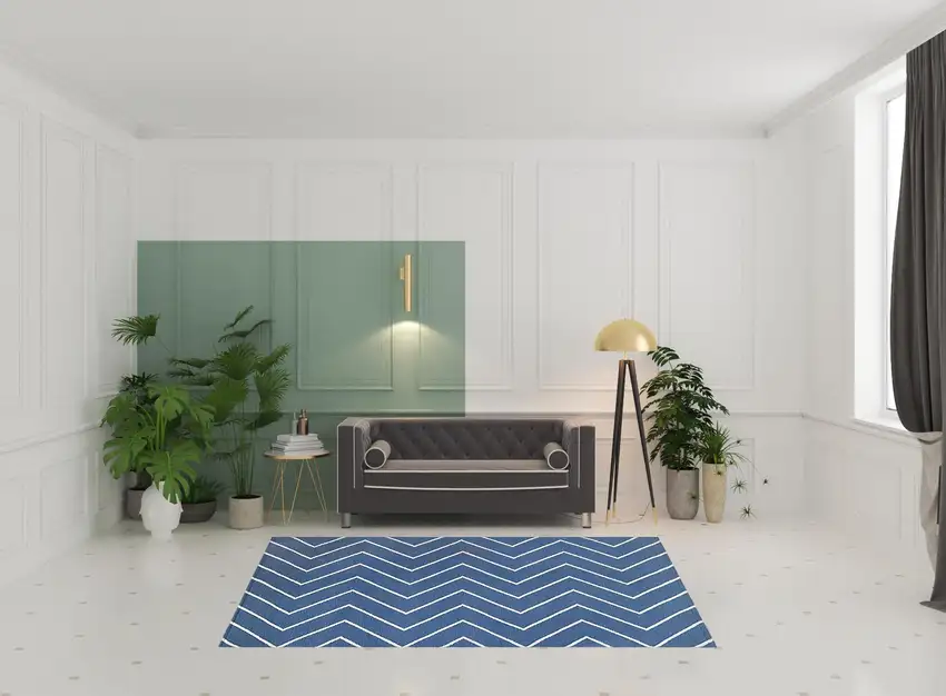 Navy Blue Waves Stain Resistant Indoor Outdoor Area Rug Photo 3