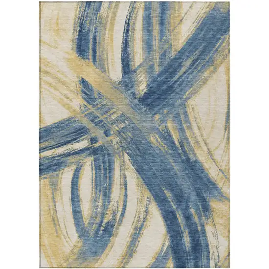 Navy Blue Wheat And Ivory Abstract Washable Indoor Outdoor Area Rug Photo 7