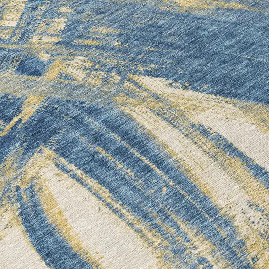 Navy Blue Wheat And Ivory Abstract Washable Indoor Outdoor Area Rug Photo 1