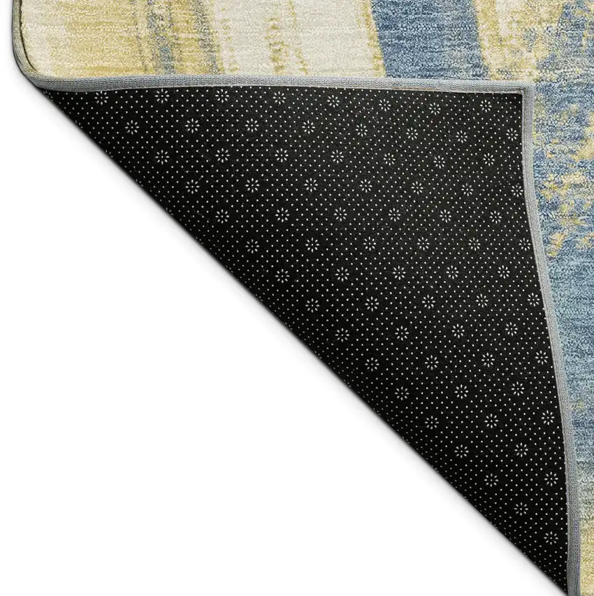 Navy Blue Wheat And Ivory Abstract Washable Indoor Outdoor Area Rug Photo 9