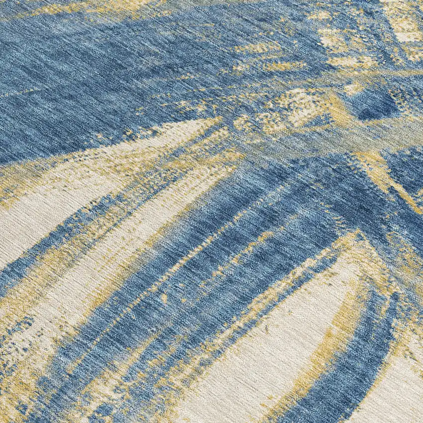 Navy Blue Wheat And Ivory Abstract Washable Indoor Outdoor Area Rug Photo 2