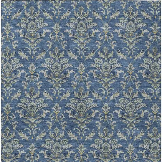 Navy Blue Wheat And Ivory Damask Washable Indoor Outdoor Area Rug Photo 4