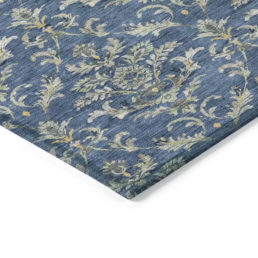 Navy Blue Wheat And Ivory Damask Washable Indoor Outdoor Area Rug Photo 6