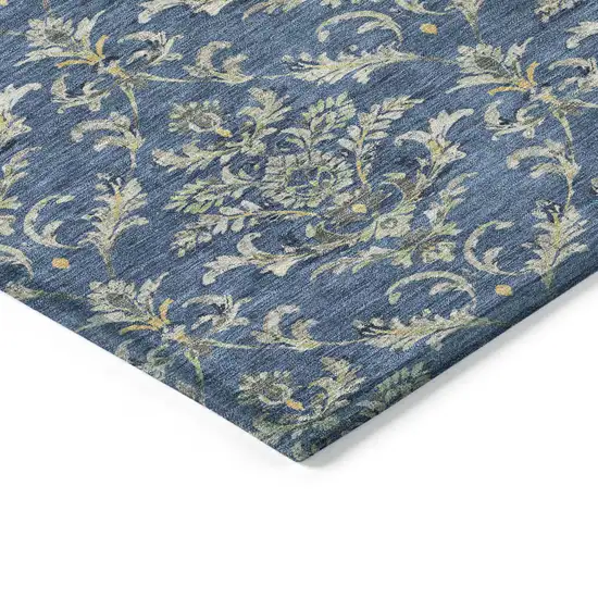 Navy Blue Wheat And Ivory Damask Washable Indoor Outdoor Area Rug Photo 6