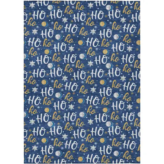 Navy Blue White And Gold Polka Dot Washable Indoor Outdoor Area Rug Photo 1