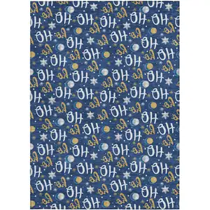 Photo of Navy Blue White And Gold Polka Dot Washable Indoor Outdoor Area Rug