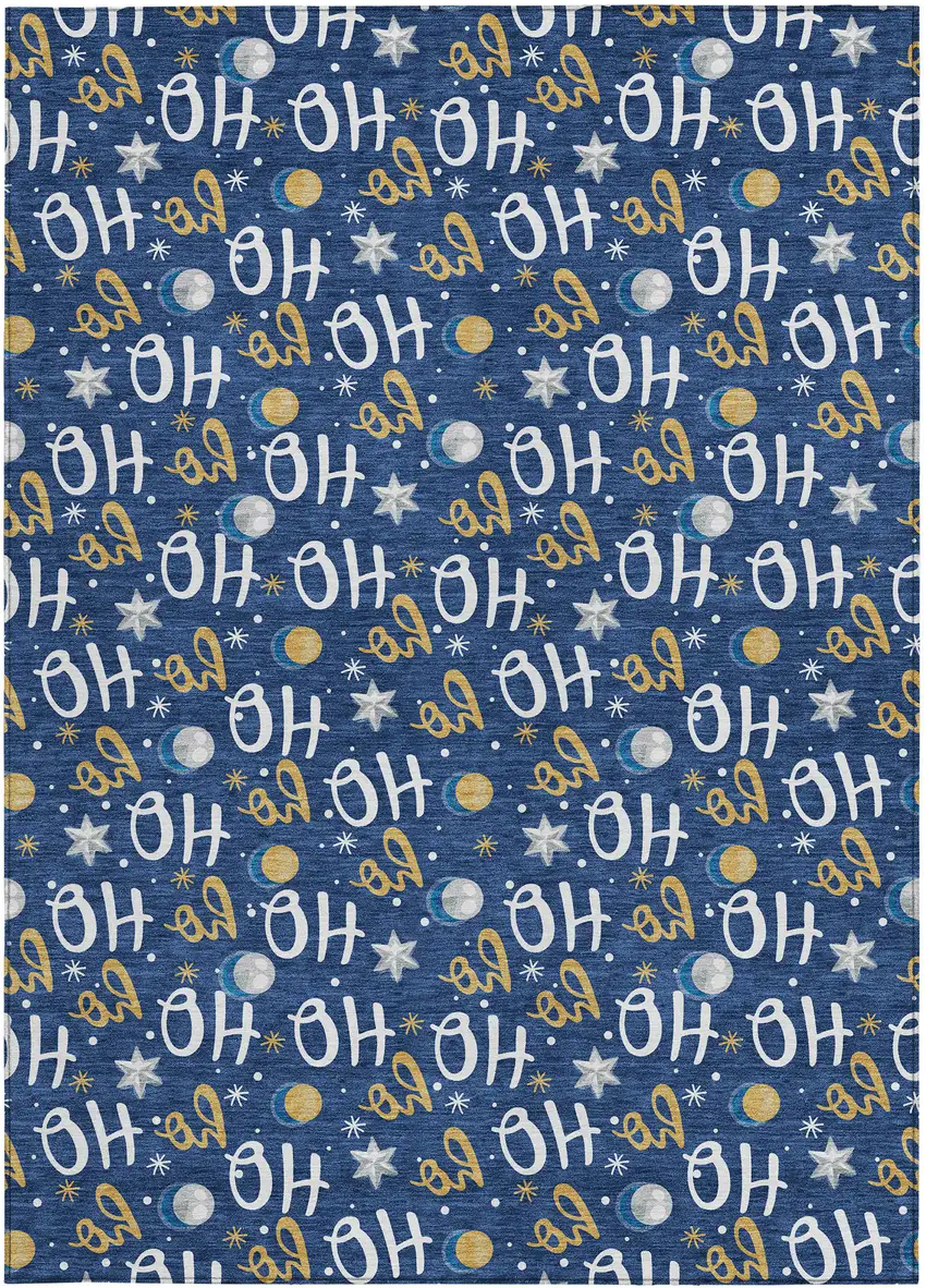 Navy Blue White And Gold Polka Dot Washable Indoor Outdoor Area Rug Photo 3
