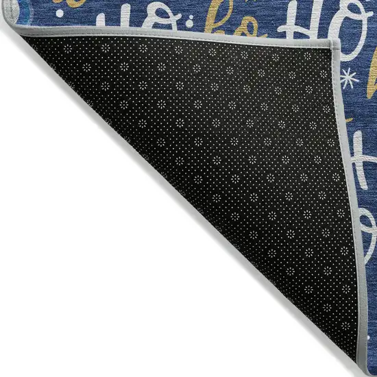 Navy Blue White And Gold Ho Ho Ho Washable Indoor Outdoor Area Rug Photo 8