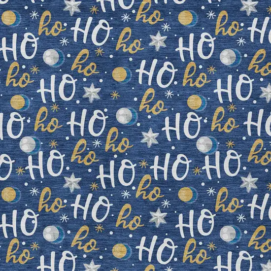Navy Blue White And Gold Ho Ho Ho Washable Indoor Outdoor Area Rug Photo 6