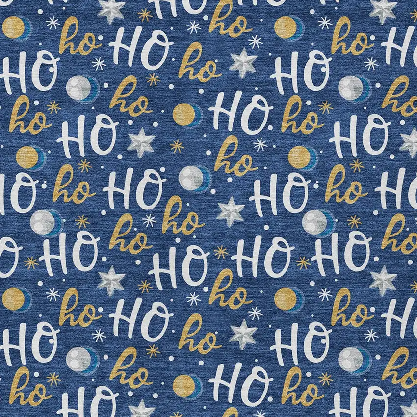 Navy Blue White And Gold Ho Ho Ho Washable Indoor Outdoor Area Rug Photo 6