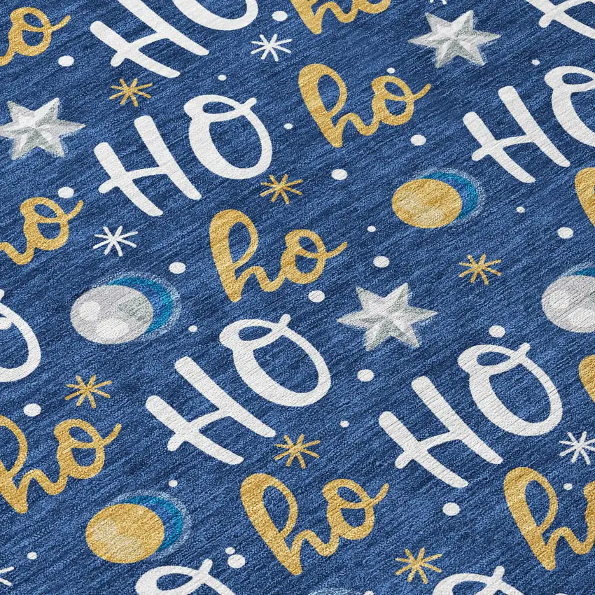 Navy Blue White And Gold Ho Ho Ho Washable Indoor Outdoor Area Rug Photo 9