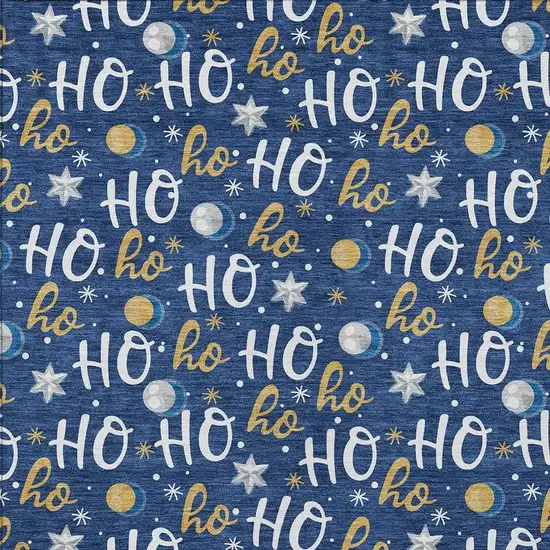 Navy Blue White And Gold Polka Dot Washable Indoor Outdoor Area Rug Photo 3