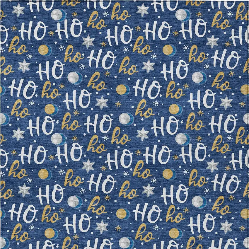 Navy Blue White And Gold Ho Ho Ho Washable Indoor Outdoor Area Rug Photo 7