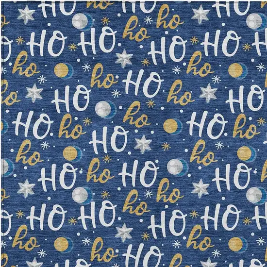 Navy Blue White And Gold Polka Dot Washable Indoor Outdoor Area Rug Photo 3