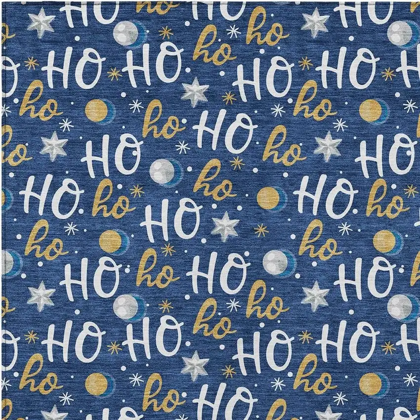 Navy Blue White And Gold Polka Dot Washable Indoor Outdoor Area Rug Photo 3