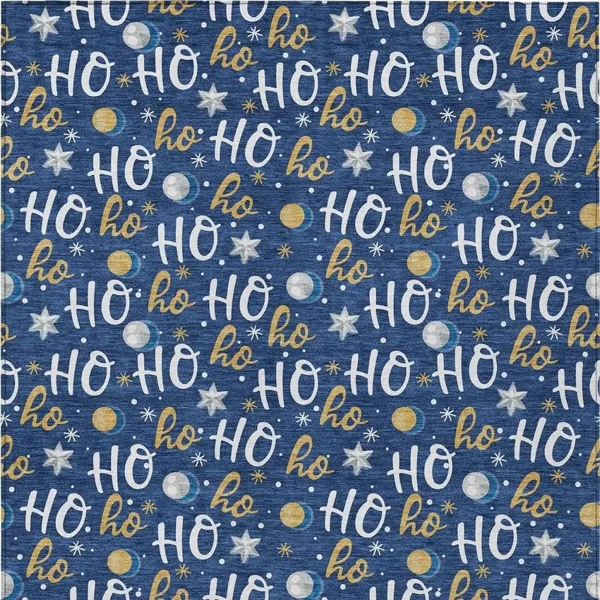 Navy Blue White And Gold Polka Dot Washable Indoor Outdoor Area Rug Photo 4