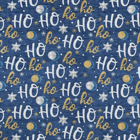 Navy Blue White And Gold Polka Dot Washable Indoor Outdoor Area Rug Photo 4