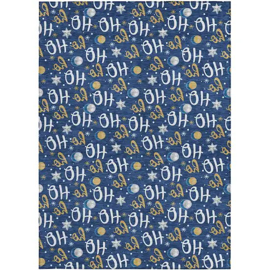 Navy Blue White And Gold Polka Dot Washable Indoor Outdoor Area Rug Photo 3