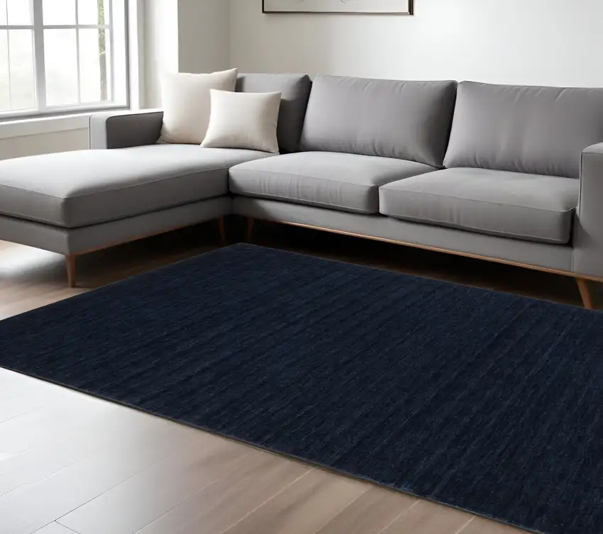 Navy Blue Wool Hand Tufted Area Rug Photo 1