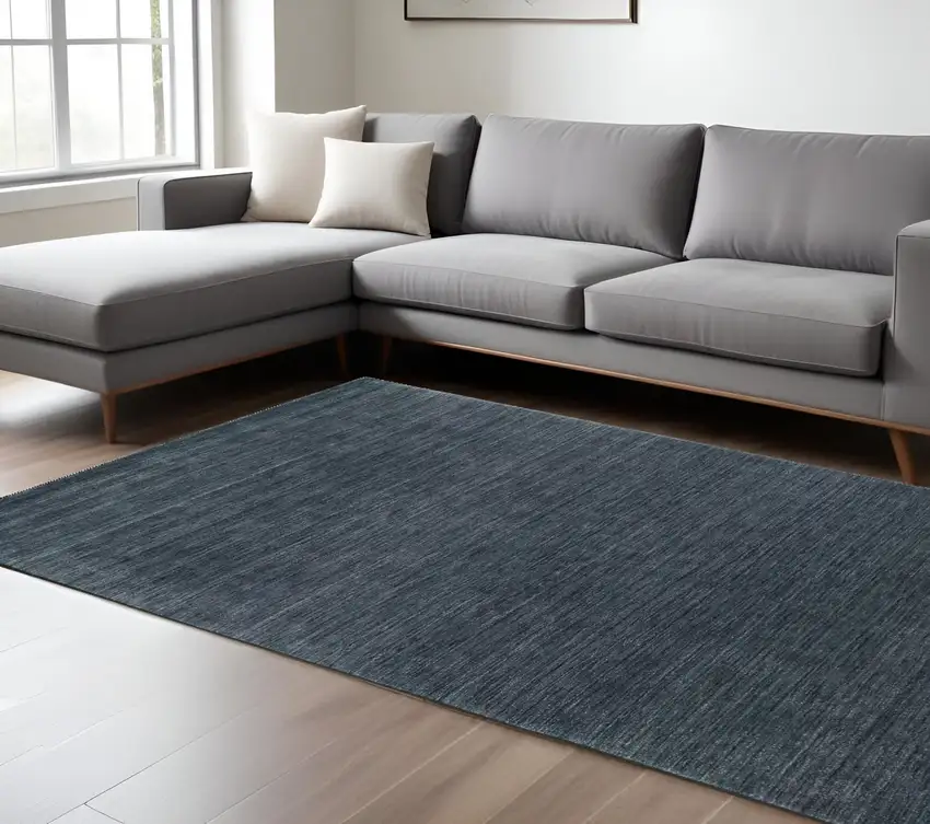 Navy Blue Wool Hand Tufted Area Rug Photo 1