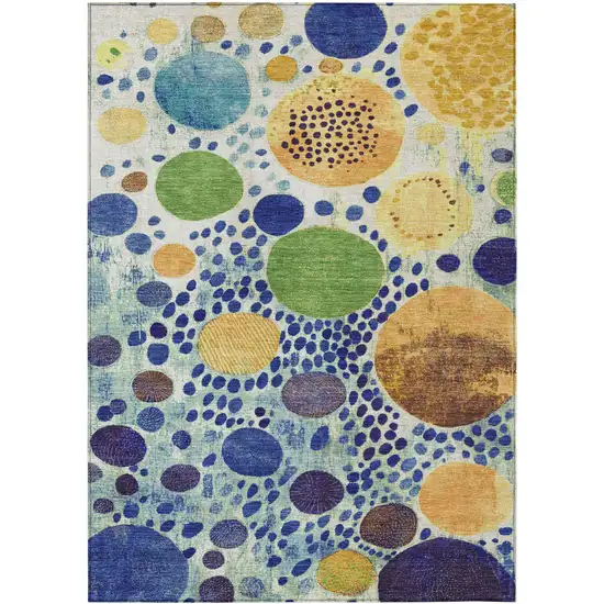 Navy Blue Yellow And Green Geometric Washable Indoor Outdoor Area Rug Photo 7