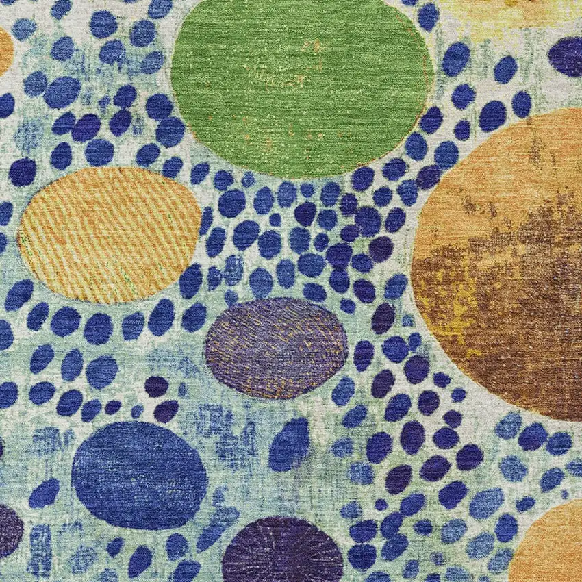 Navy Blue Yellow And Green Geometric Washable Indoor Outdoor Area Rug Photo 9