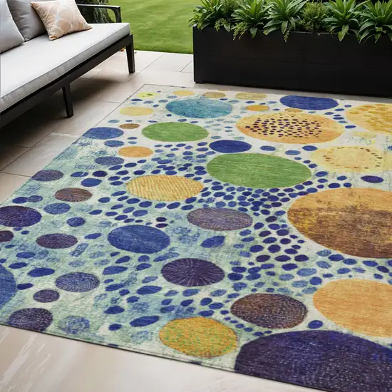 Navy Blue Yellow And Green Geometric Washable Indoor Outdoor Area Rug Photo 2