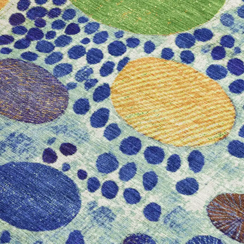 Navy Blue Yellow And Green Geometric Washable Indoor Outdoor Area Rug Photo 3