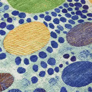 Photo of Navy Blue Yellow And Green Geometric Washable Indoor Outdoor Area Rug