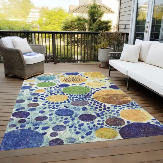 Navy Blue Yellow And Green Geometric Washable Indoor Outdoor Area Rug Photo 7