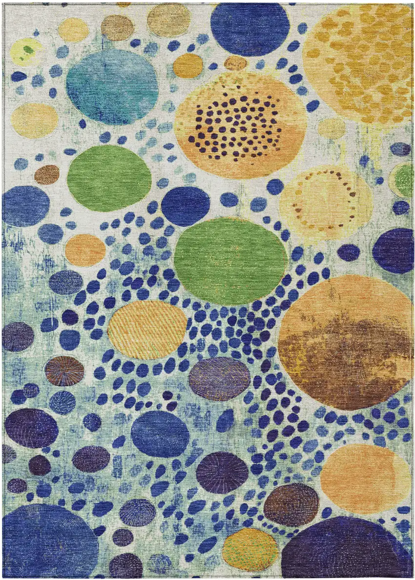 Navy Blue Yellow And Green Geometric Washable Indoor Outdoor Area Rug Photo 8