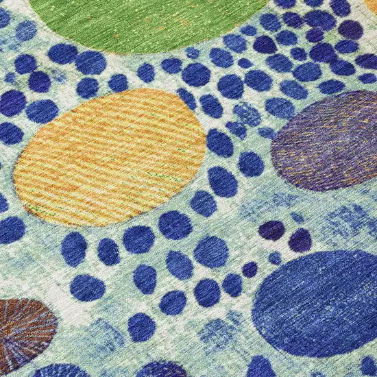 Navy Blue Yellow And Green Geometric Washable Indoor Outdoor Area Rug Photo 1