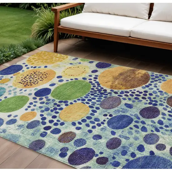 Navy Blue Yellow And Green Geometric Washable Indoor Outdoor Area Rug Photo 2
