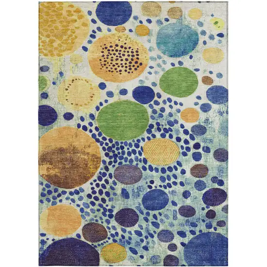 Navy Blue Yellow And Green Geometric Washable Indoor Outdoor Area Rug Photo 8