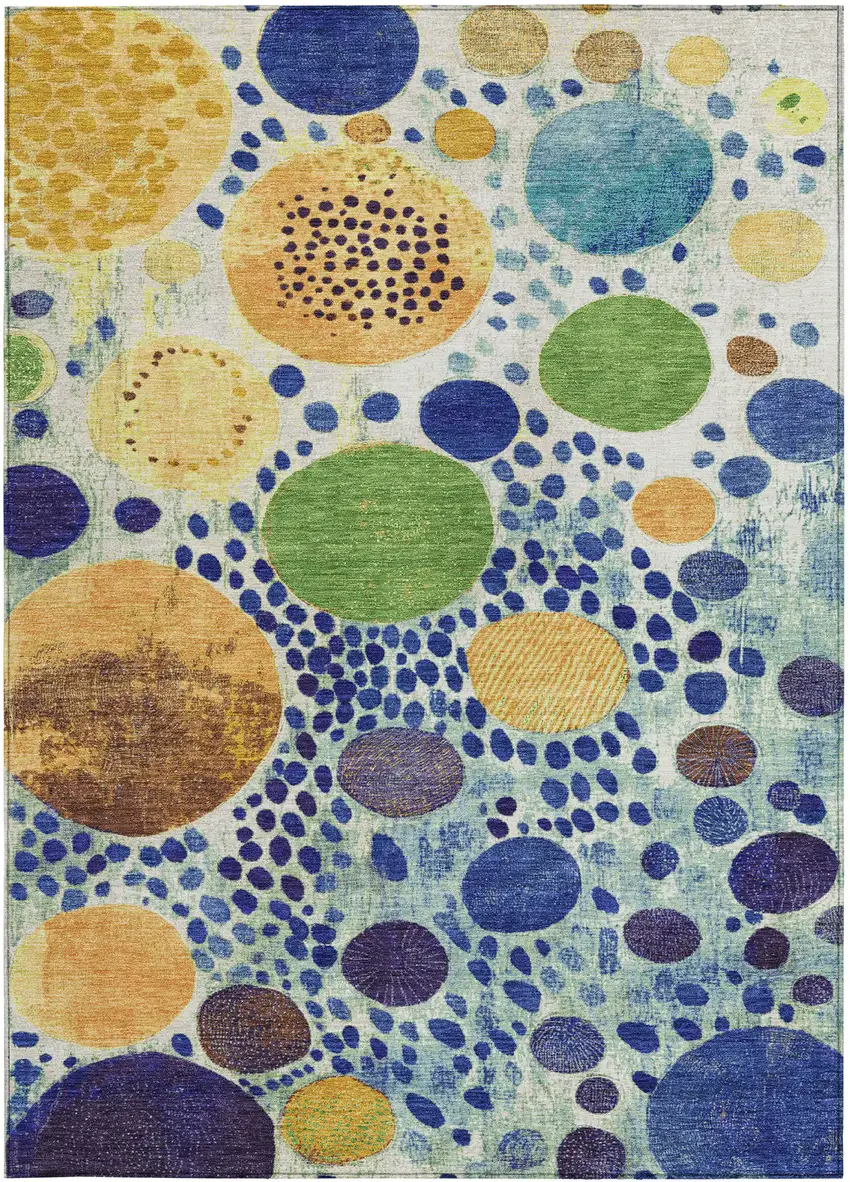 Navy Blue Yellow And Green Geometric Washable Indoor Outdoor Area Rug Photo 8