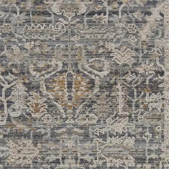 Navy Blue Yellow And Ivory Oriental Distressed Area Rug With Fringe Photo 6