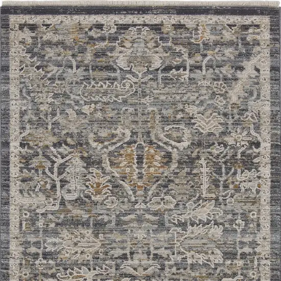 Navy Blue Yellow And Ivory Oriental Distressed Area Rug With Fringe Photo 7