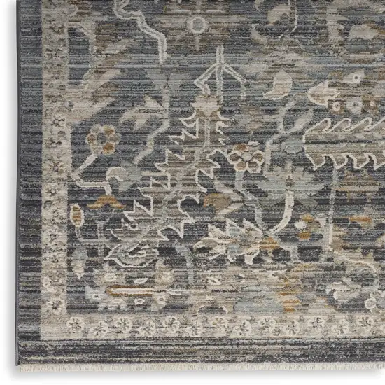 Navy Blue Yellow And Ivory Oriental Distressed Area Rug With Fringe Photo 9
