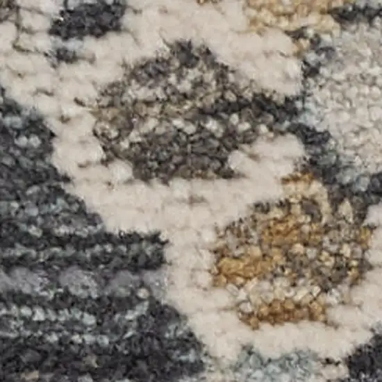 Navy Blue Yellow And Ivory Oriental Distressed Area Rug With Fringe Photo 3