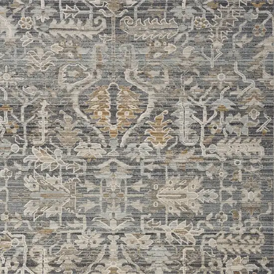 Navy Blue Yellow And Ivory Oriental Distressed Area Rug With Fringe Photo 7