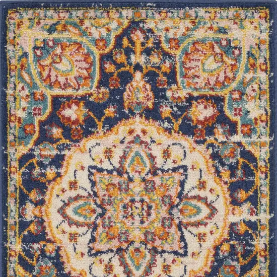 Navy Blue Yellow And Red Floral Area Rug Photo 7