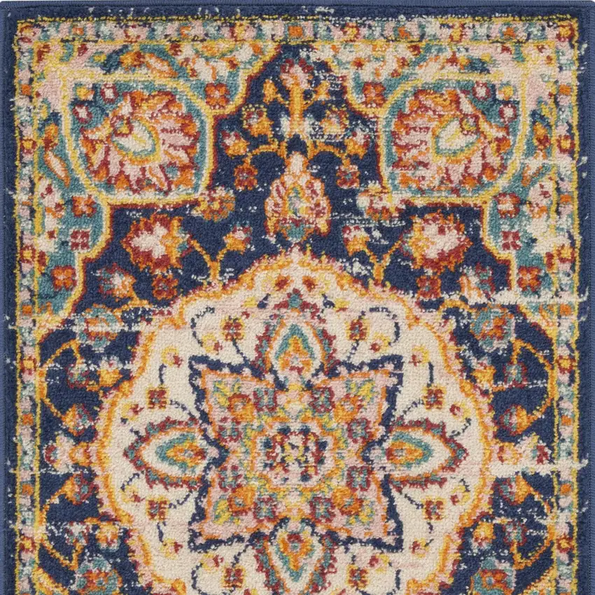 Navy Blue Yellow And Red Floral Area Rug Photo 7