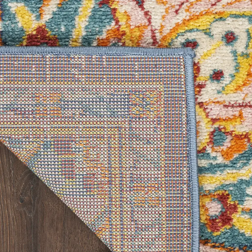 Navy Blue Yellow And Red Floral Area Rug Photo 9