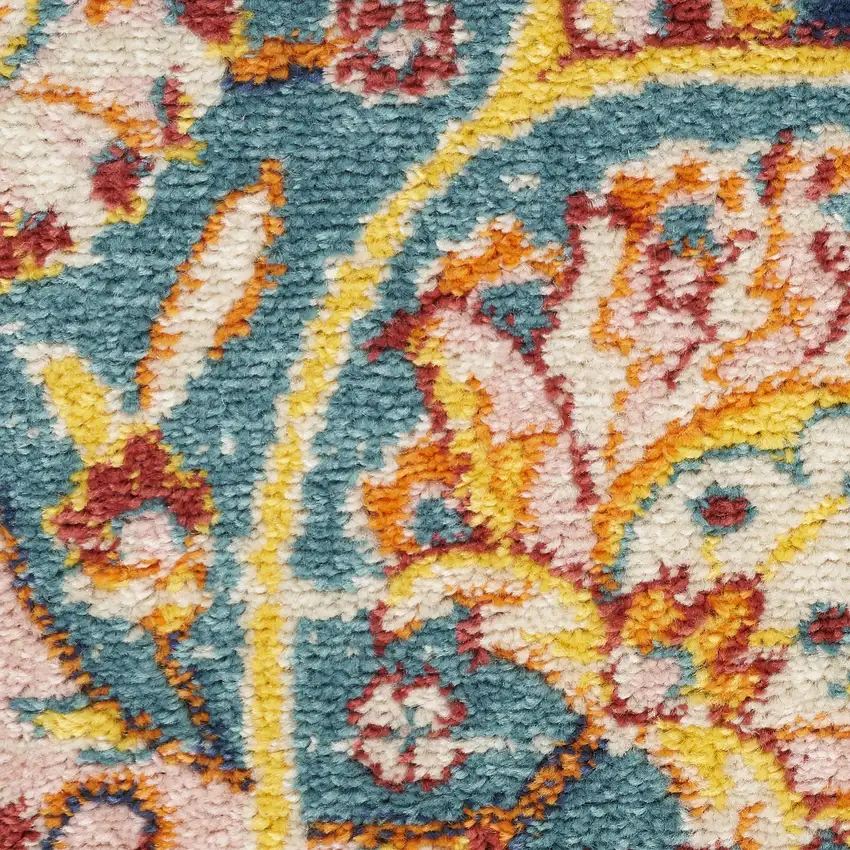 Navy Blue Yellow And Red Floral Area Rug Photo 9