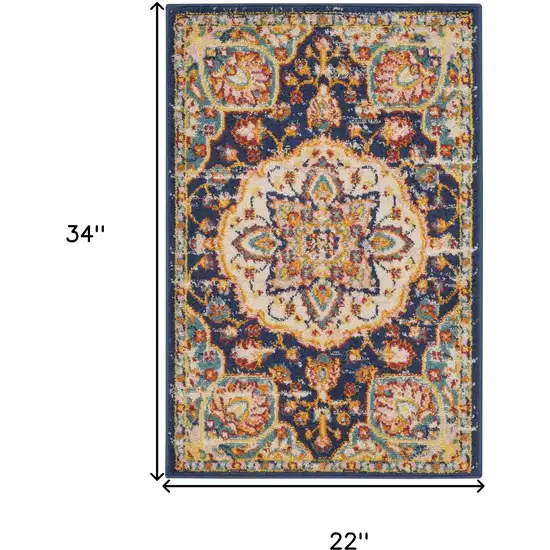 Navy Blue Yellow And Red Floral Area Rug Photo 3