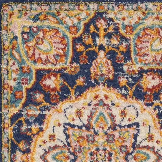 Navy Blue Yellow And Red Floral Area Rug Photo 6