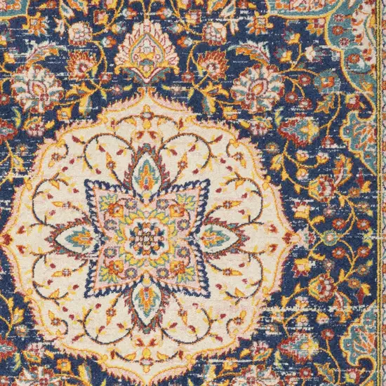 Navy Blue Yellow And Red Floral Medallion Area Rug Photo 6